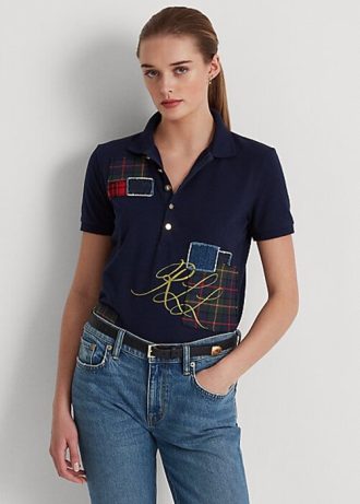 Polos de piqué con patchwork de Ralph Lauren para mujer en azul marino