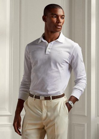 Polos de piqué Ralph Lauren blancos de corte entallado para hombre Polos de piqué Ralph Lauren blancos de corte entallado para hombre