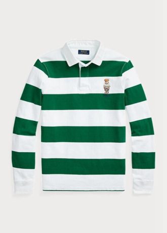 Polos de rugby Ralph Lauren blancos ajustados y personalizados con diseño de oso para hombre Polos de rugby Ralph Lauren blancos ajustados y personalizados con diseño de oso para hombre