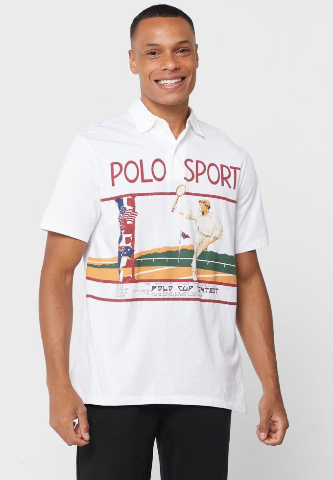 Polos gráficos Ralph Lauren blancos para hombre