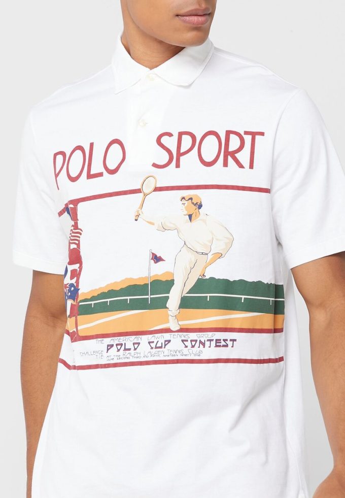 Polos gráficos Ralph Lauren blancos para hombre