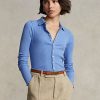 Polos Ralph Lauren azules de canalé con botones delanteros para mujer Polos Ralph Lauren azules de canalé con botones delanteros para mujer