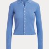 Polos Ralph Lauren azules de canalé con botones delanteros para mujer Polos Ralph Lauren azules de canalé con botones delanteros para mujer