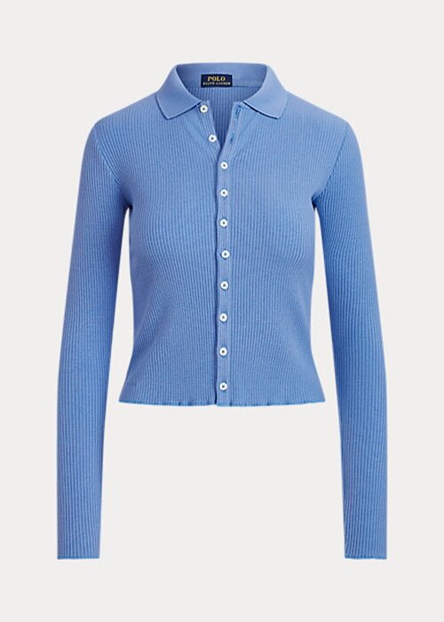 Polos Ralph Lauren azules de canalé con botones delanteros para mujer Polos Ralph Lauren azules de canalé con botones delanteros para mujer