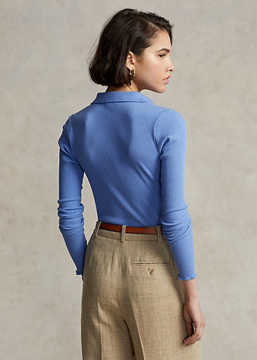 Polos Ralph Lauren azules de canalé con botones delanteros para mujer Polos Ralph Lauren azules de canalé con botones delanteros para mujer