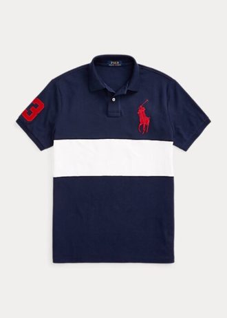 Polos Ralph Lauren Big Pony de malla para hombre, color azul marino y blanco