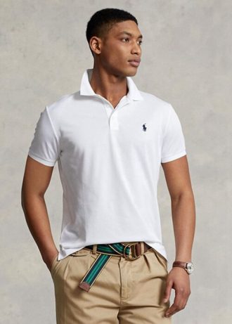 Polos Ralph Lauren blancos ajustados con diseño de ojo de pájaro para hombre