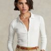 Polos Ralph Lauren blancos de canalé con botones delanteros para mujer Polos Ralph Lauren blancos de canalé con botones delanteros para mujer
