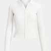 Polos Ralph Lauren blancos de canalé con botones delanteros para mujer Polos Ralph Lauren blancos de canalé con botones delanteros para mujer