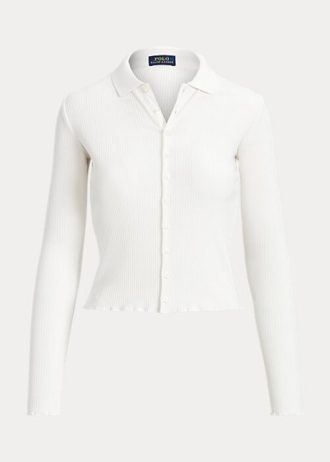 Polos Ralph Lauren blancos de canalé con botones delanteros para mujer