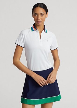 Polos Ralph Lauren blancos de corte entallado con cremallera de un cuarto para mujer