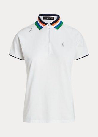Polos Ralph Lauren blancos de corte entallado con cremallera de un cuarto para mujer