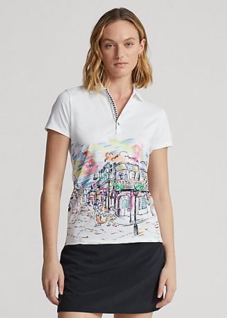 Polos Ralph Lauren blancos de corte entallado con motivo French Quarter para mujer