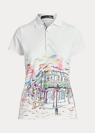 Polos Ralph Lauren blancos de corte entallado con motivo French Quarter para mujer