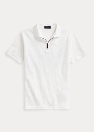 Polos Ralph Lauren blancos de malla elástica con cremallera para hombre Polos Ralph Lauren blancos de malla elástica con cremallera para hombre