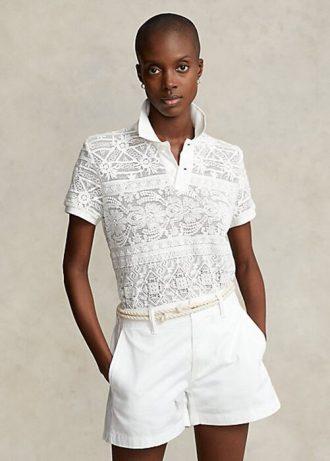 Polos Ralph Lauren con encaje geométrico para mujer en color crema
