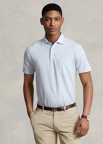 Polos Ralph Lauren de algodón y lino en azul claro para hombre, corte entallado y personalizado Polos Ralph Lauren de algodón y lino en azul claro para hombre, corte entallado y personalizado