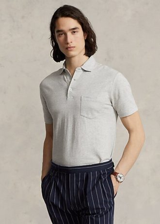 Polos Ralph Lauren de algodón y lino en gris para hombre, corte entallado y personalizado Polos Ralph Lauren de algodón y lino en gris para hombre, corte entallado y personalizado