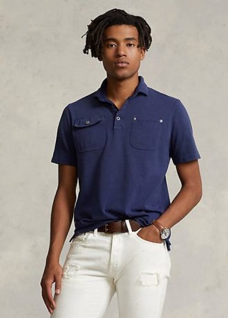 Polos Ralph Lauren de corte clásico con bolsillo de malla para hombre en azul marino Polos Ralph Lauren de corte clásico con bolsillo de malla para hombre en azul marino