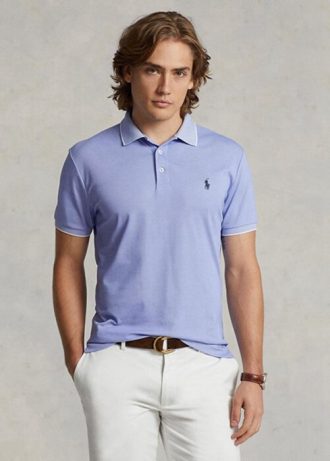 Polos Ralph Lauren de corte entallado con diseño de ojo de pájaro en azul para hombre