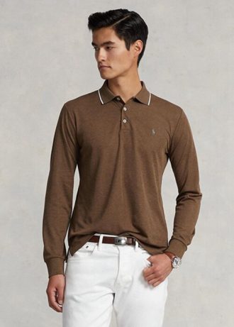 Polos Ralph Lauren de corte entallado con diseño de ojo de pájaro en marrón para hombre Polos Ralph Lauren de corte entallado con diseño de ojo de pájaro en marrón para hombre