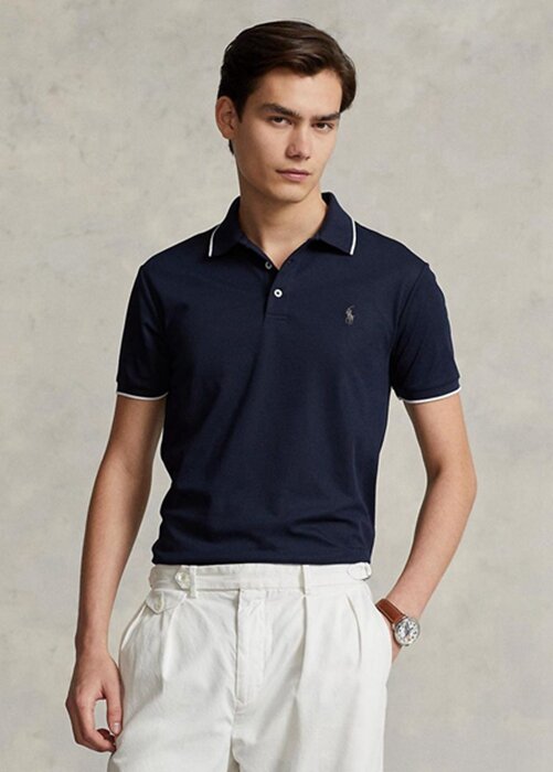 Polos Ralph Lauren de corte entallado con diseño de ojo de pájaro para hombre, color azul marino