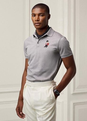 Polos Ralph Lauren de corte entallado con diseño de oso en gris para hombre