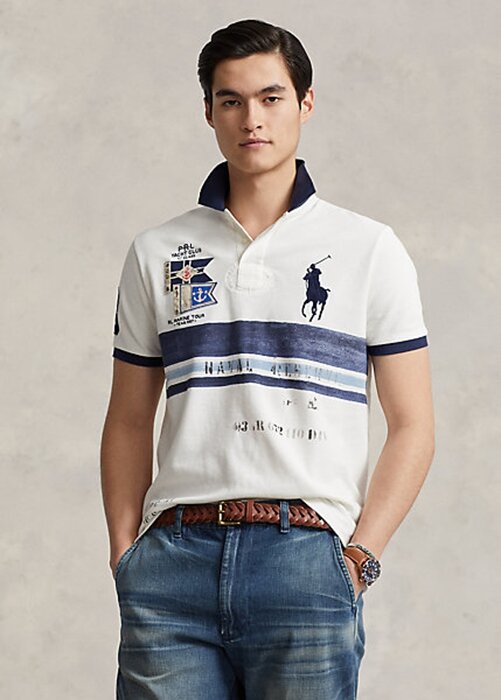 Polos Ralph Lauren de malla Big Pony de corte entallado para hombre, color blanco
