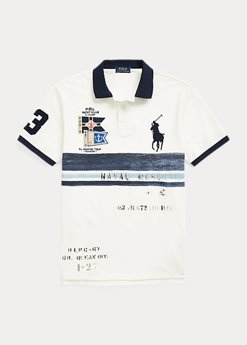 Polos Ralph Lauren de malla Big Pony de corte entallado para hombre, color blanco