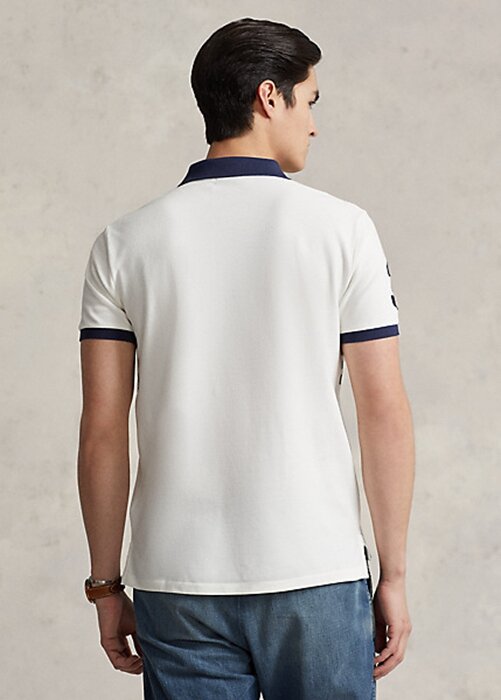 Polos Ralph Lauren de malla Big Pony de corte entallado para hombre, color blanco