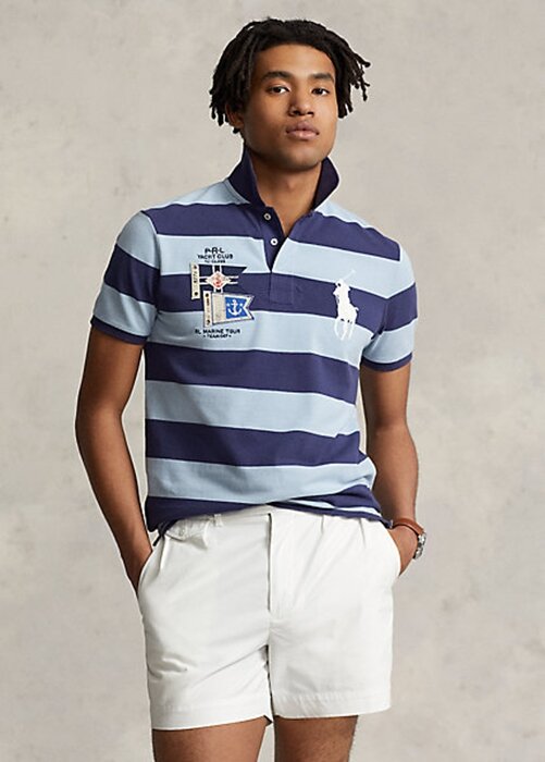 Polos Ralph Lauren de malla Big Pony de corte entallado y personalizado para hombre en azul Polos Ralph Lauren de malla Big Pony de corte entallado y personalizado para hombre en azul