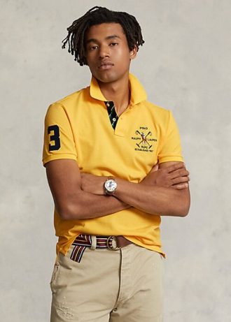Polos Ralph Lauren de malla con escudo y corte clásico amarillo para hombre