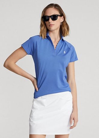 Polos Ralph Lauren de malla con tapeta festoneada para mujer en azul