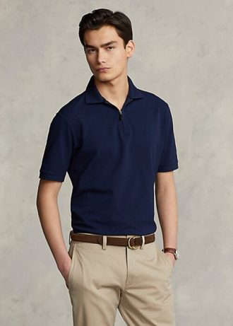 Polos Ralph Lauren de malla elástica con cremallera para hombre en azul marino