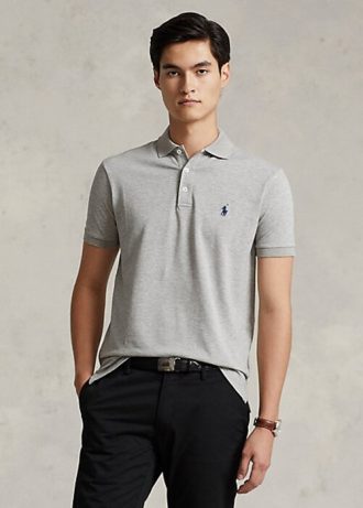 Polos Ralph Lauren de malla elástica de corte entallado personalizados para hombre en gris