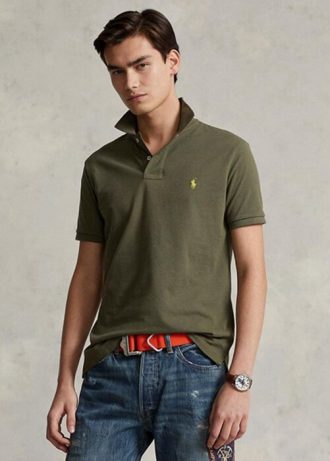 Polos Ralph Lauren de malla entallados y personalizados en color oliva para hombre