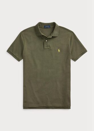 Polos Ralph Lauren de malla entallados y personalizados en color oliva para hombre