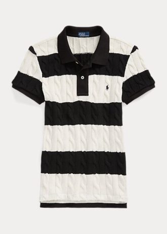 Polos Ralph Lauren de punto trenzado ajustado para mujer en color crema/negro