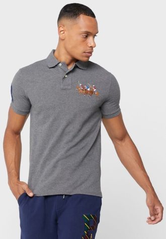 Polos Ralph Lauren grises con logotipo bordado para hombre