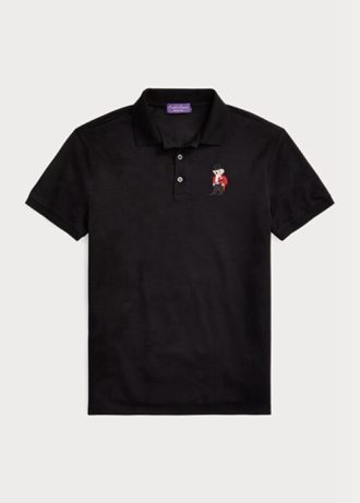 Polos Ralph Lauren negros ajustados con diseño de oso para hombre