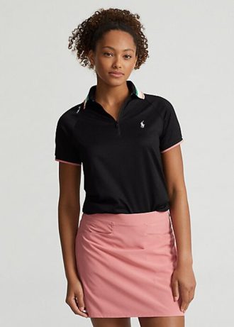 Polos Ralph Lauren negros de corte entallado con cremallera de un cuarto para mujer