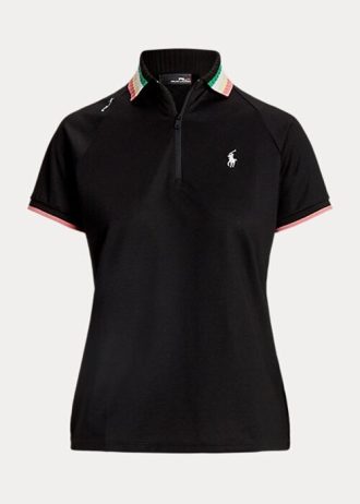 Polos Ralph Lauren negros de corte entallado con cremallera de un cuarto para mujer