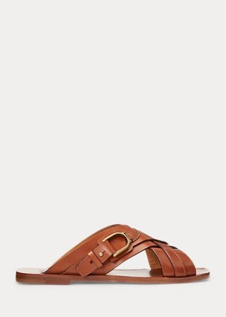 Sandalias con estribo de piel de becerro Jacie de Ralph Lauren para mujer, color marrón