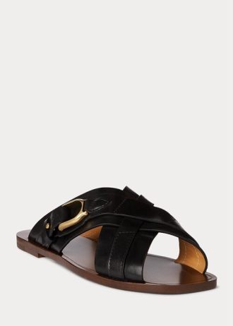 Sandalias con estribo de piel de becerro Jacie de Ralph Lauren para mujer, color negro