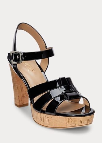 Sandalias de charol Ralph Lauren Soffia para mujer en color negro