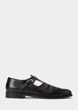 Sandalias de pescador Ralph Lauren de piel de becerro bruñida para hombre, color negro Sandalias de pescador Ralph Lauren de piel de becerro bruñida para hombre, color negro