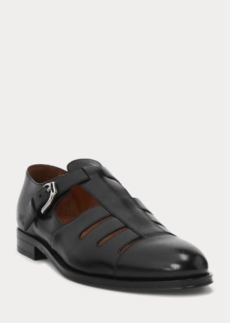 Sandalias de pescador Ralph Lauren de piel de becerro bruñida para hombre, color negro Sandalias de pescador Ralph Lauren de piel de becerro bruñida para hombre, color negro
