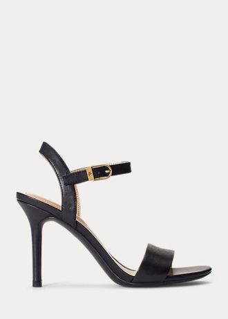 Sandalias de piel bruñida Ralph Lauren Gwen para mujer, color negro
