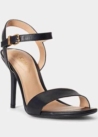 Sandalias de piel bruñida Ralph Lauren Gwen para mujer, color negro