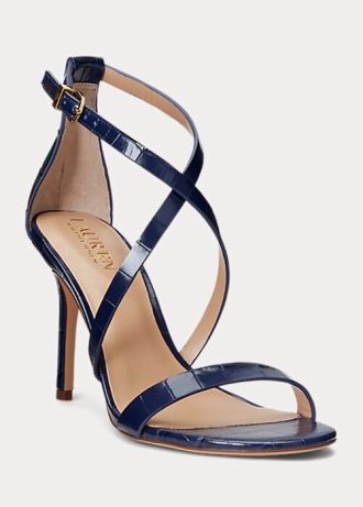 Sandalias de piel con relieve Gabriele de Ralph Lauren para mujer en color azul marino